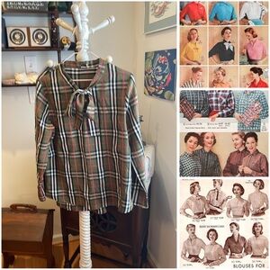 v i n t a g e :: Cape Cod  Christmas tie bow blouse Highland plaid